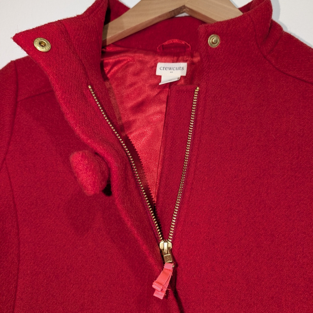 J.Crew Crewcuts Girls 12 Red Wool Blend Bow Pea Coat Zip Closure Satin Lined - Picture 8 of 9
